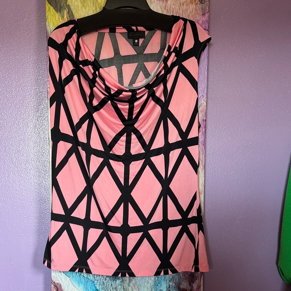 Worthington Pink and Black Graphic Blouse